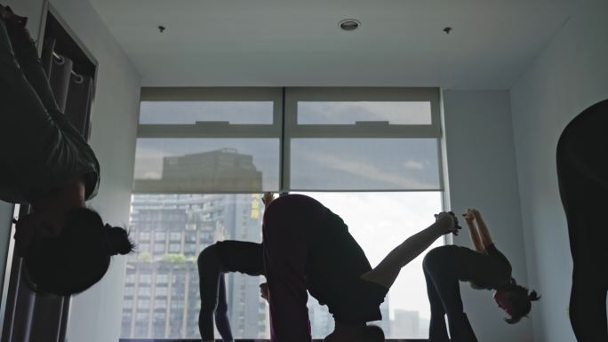 瑜伽  落地玻璃窗瑜伽剪影