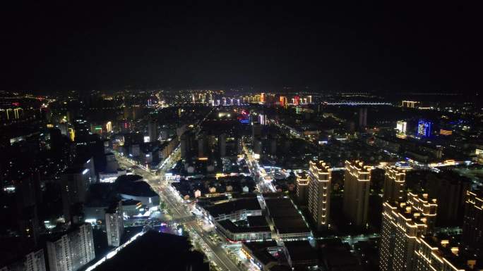 江苏宿迁城市夜景灯光交通航拍