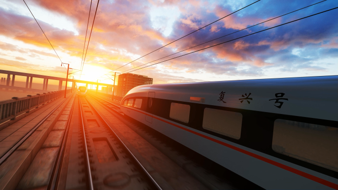 4K城市建设高铁行驶中国速度日出