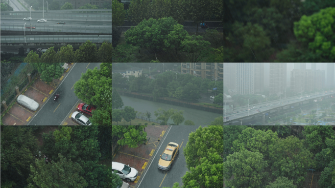 【4K】城市暴雨下雨随拍