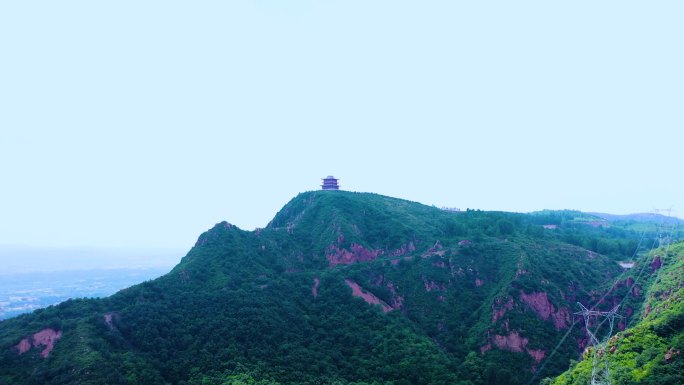 唯美航拍高山楼阁红石林风景