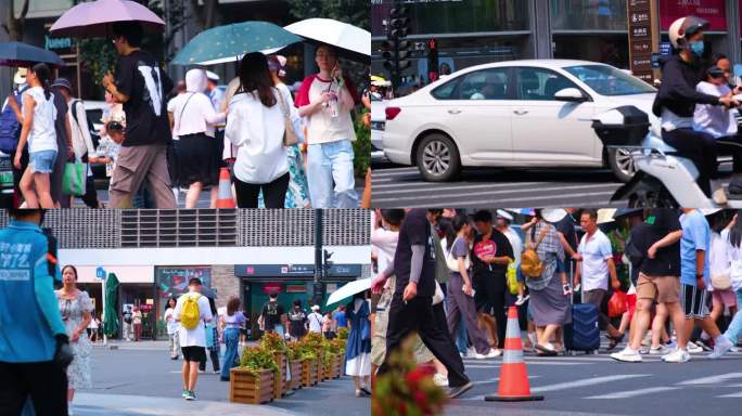 城市夏天暑假酷暑高温炎热街道人群人流汽车