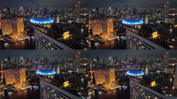 泰国航拍曼谷湄南河城市天际线内透建筑风光