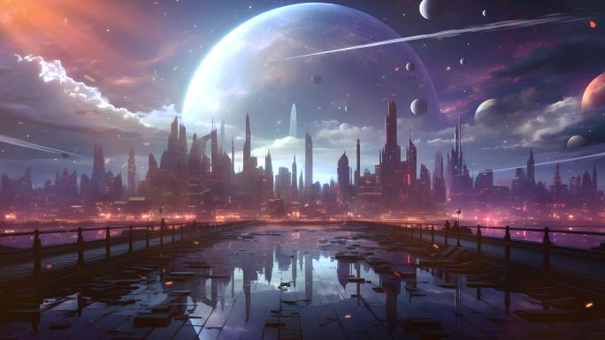 科幻外星都市宇宙虚幻城市赛博风格场景2