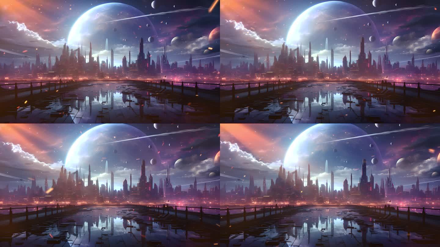 科幻外星都市宇宙虚幻城市赛博风格场景2