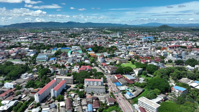 航拍泰国清莱城市建筑风光