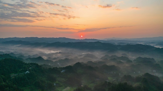 大山早霞云海日出4K延时摄影