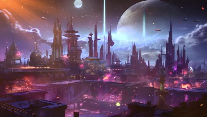 太空歌剧外太空外星球科幻城市大屏背景2