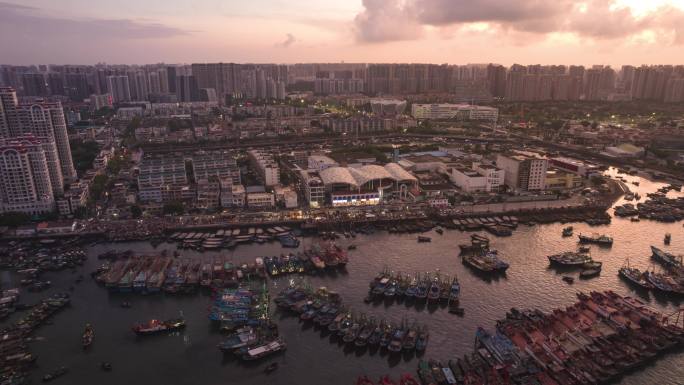 日出广西北海侨港航拍延时4k