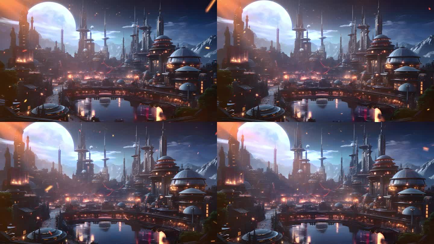 太空歌剧外太空外星球科幻城市大屏背景