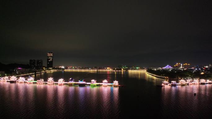 潮州广济桥夜景灯关秀航拍