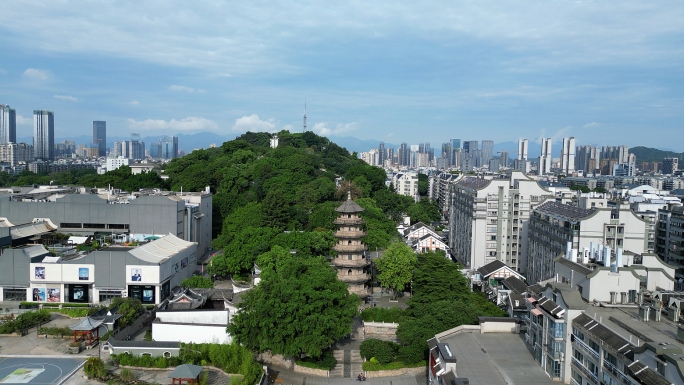 航拍福州乌塔石塔寺崇妙保圣坚牢塔