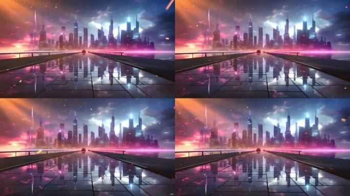 未来科幻城市天际线楼宇赛博舞台大屏背景