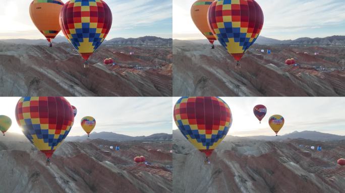 4k航拍2023年张掖七彩丹霞热气球节