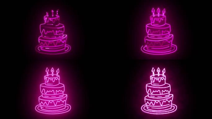 生日蛋糕线描轮廓描边发光图案