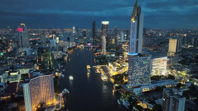 泰国航拍曼谷湄南河城市高楼天际线实拍