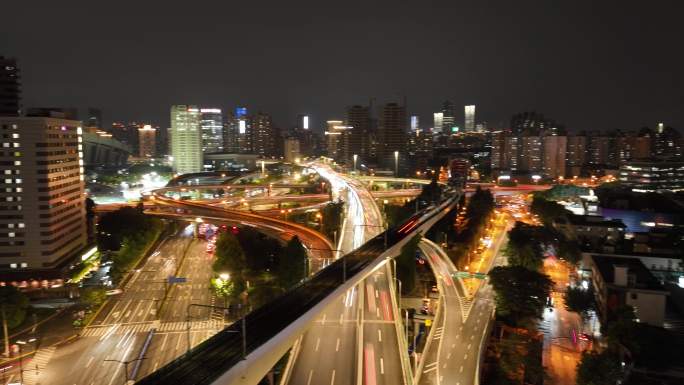 上海漕溪北路夜景航拍