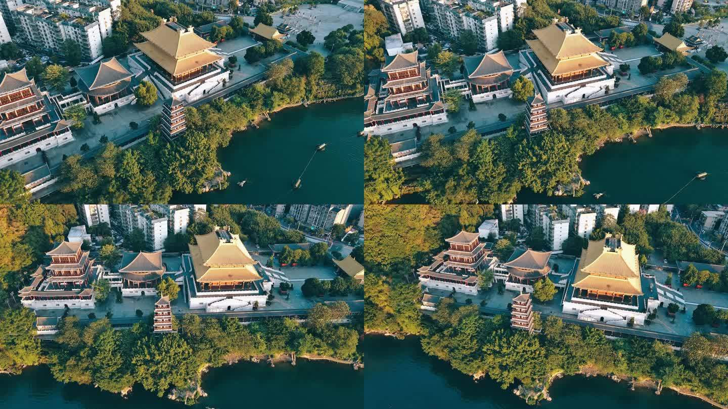 环绕航拍广西柳州文庙传统建筑