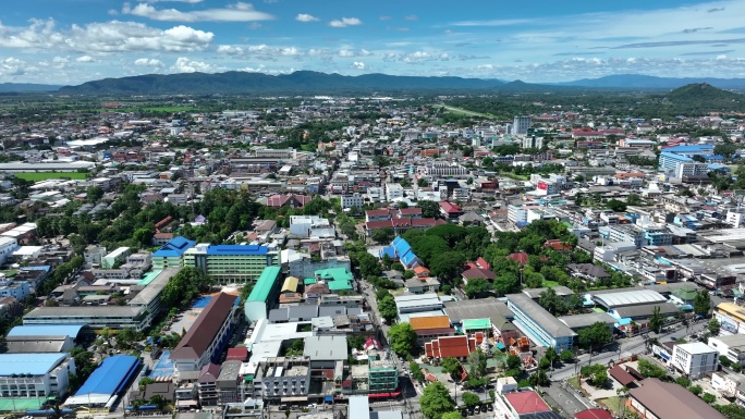 航拍泰国清莱城市建筑风光