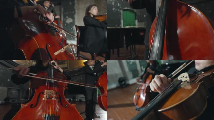 4K大提琴小提琴弦乐四重奏演奏特写素材