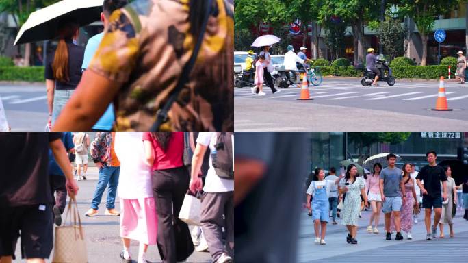 城市夏天暑假酷暑高温炎热街道人群人流汽车