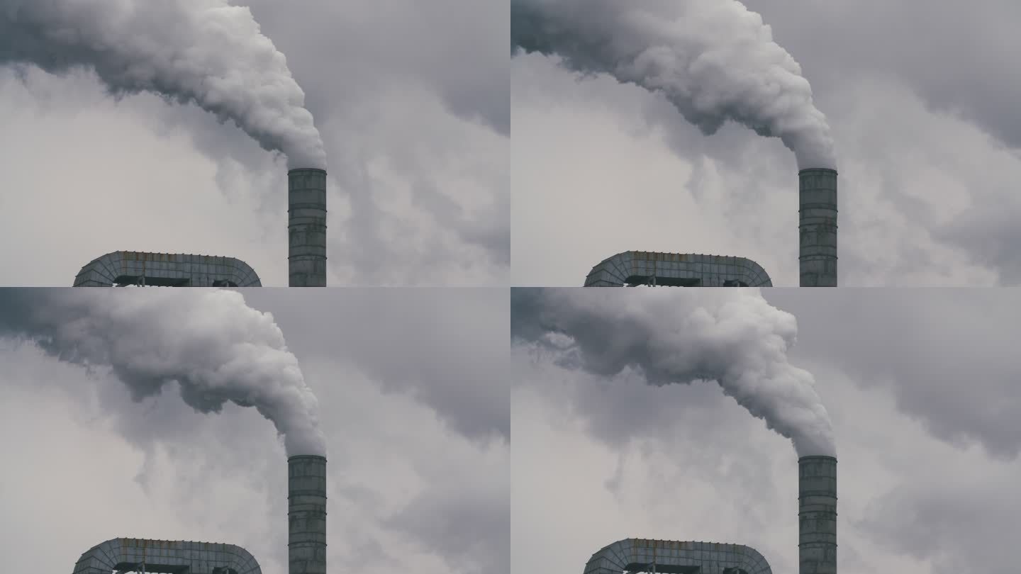 工厂烟囱冒出浓烟大气污染全球变暖概念