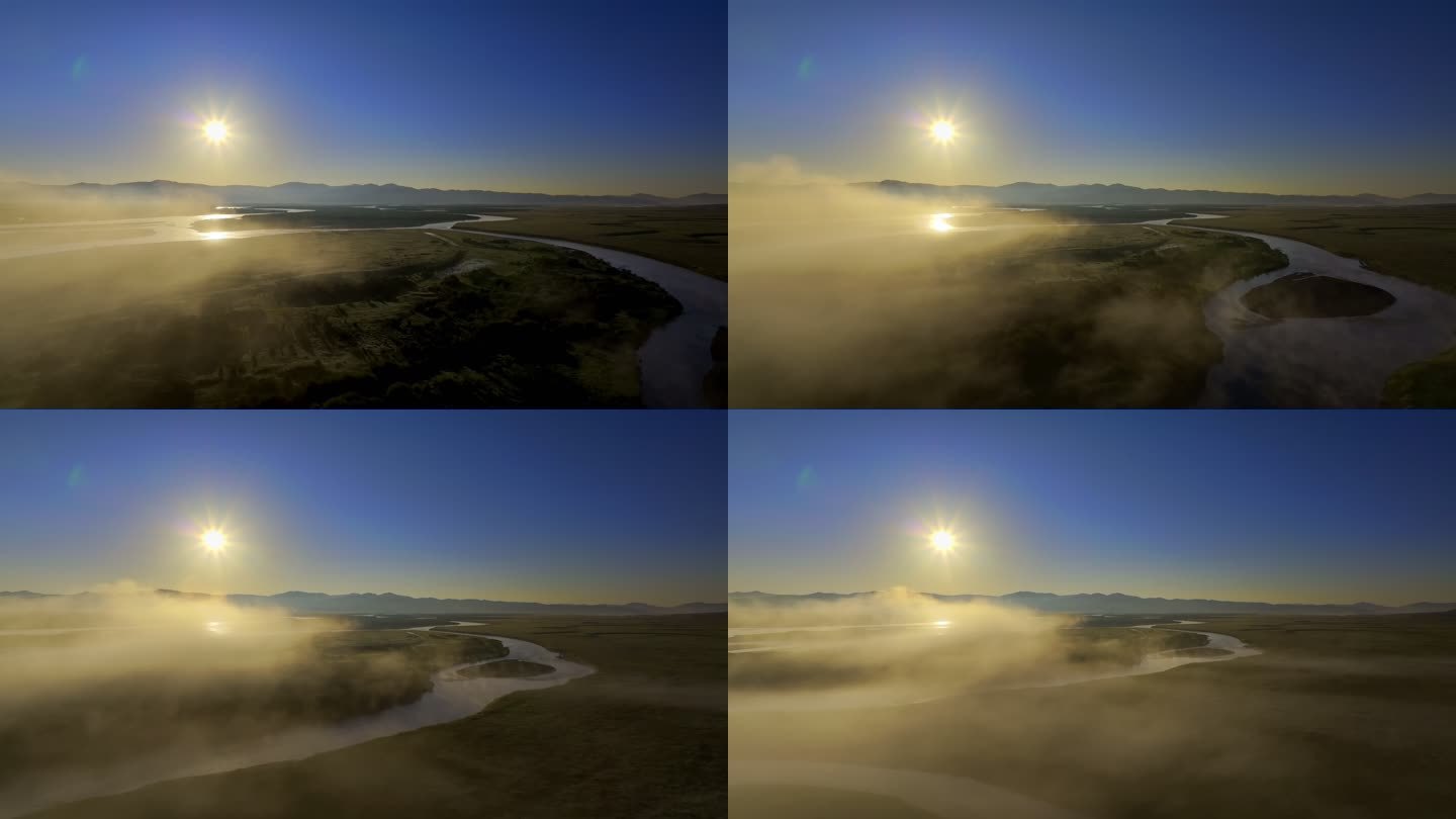云雾缭绕的黄河日出湿地长江九曲黄河黄河