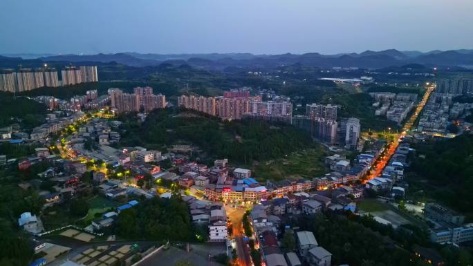 四川阆中古城高视角航拍古建筑街道夜景