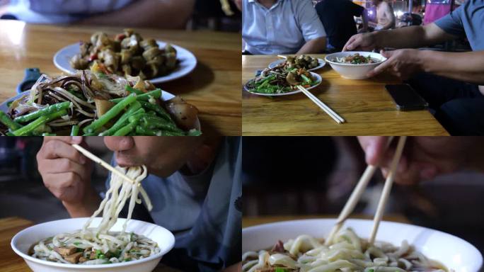 吃面条 拌面 手擀面 小菜 肉丁滕州面条