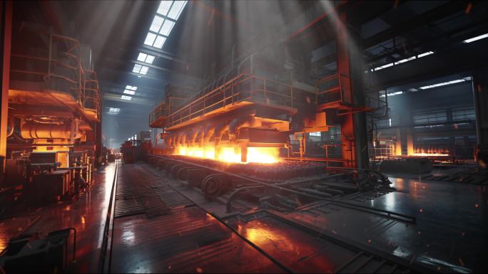 工厂机器厂房车间炼钢钢水热轧热火朝天背景