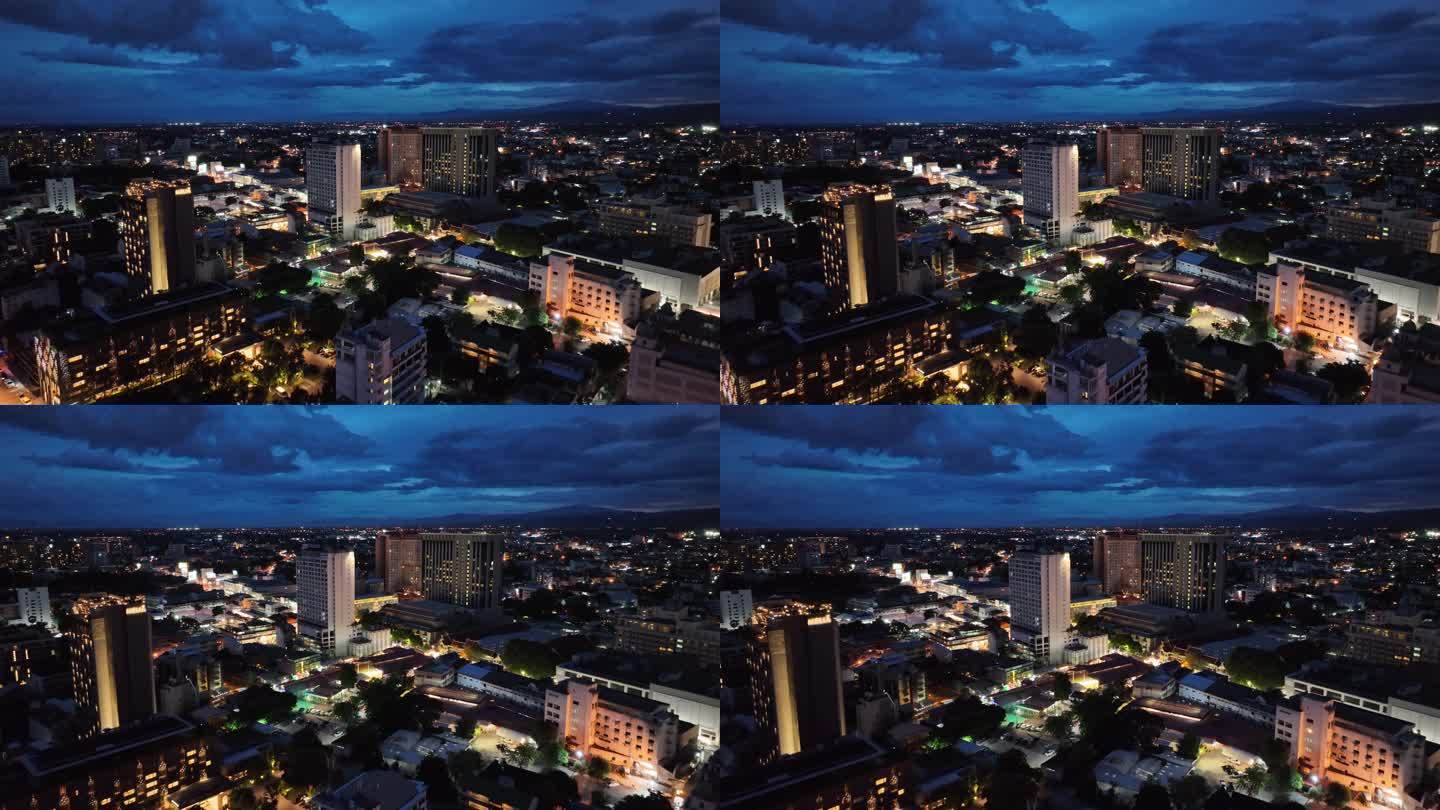 航拍泰国清迈新城城市高楼天际线夜景风光