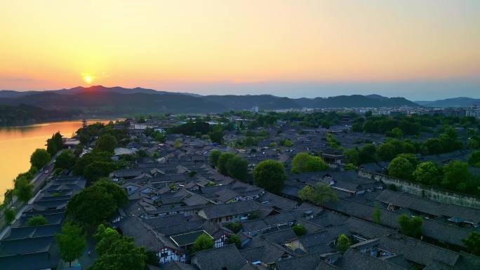 四川阆中古城高视角航拍古建筑街道夜景