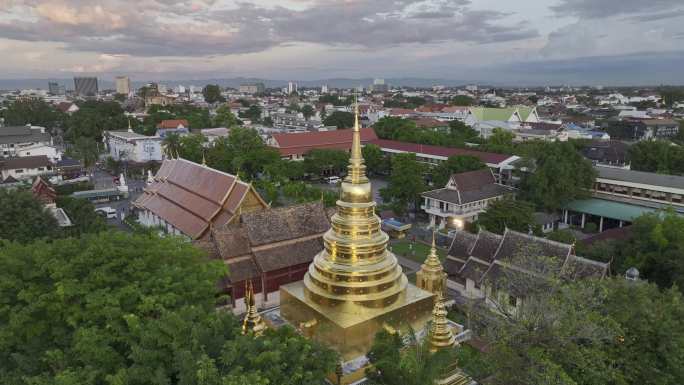 HDR泰国清迈古城帕辛寺航拍城市风光