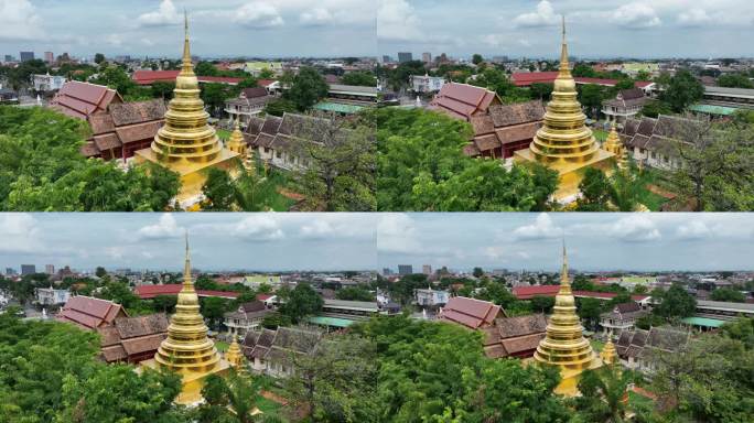 航拍泰国清迈古城帕辛寺庙城市风光