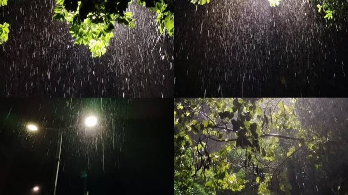 雨水特写水花四溅雨水滴落特写拍摄下雨地面