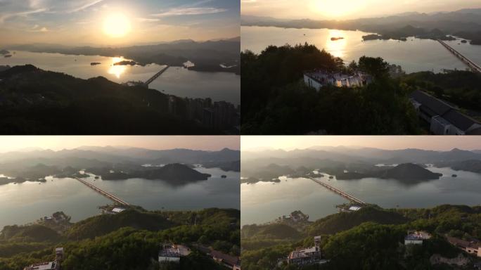 杭州千岛湖天屿山日落4K航拍