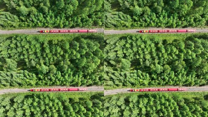 航拍大兴安岭的森林小火车
