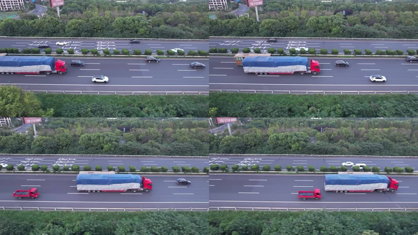 【4K】箱货行驶在高速上航拍