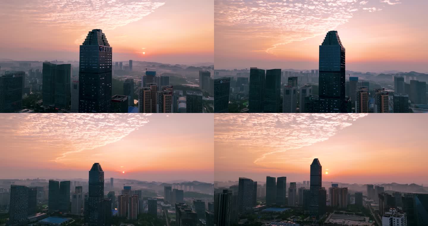 城市清晨的朝霞航拍素材(5K)
