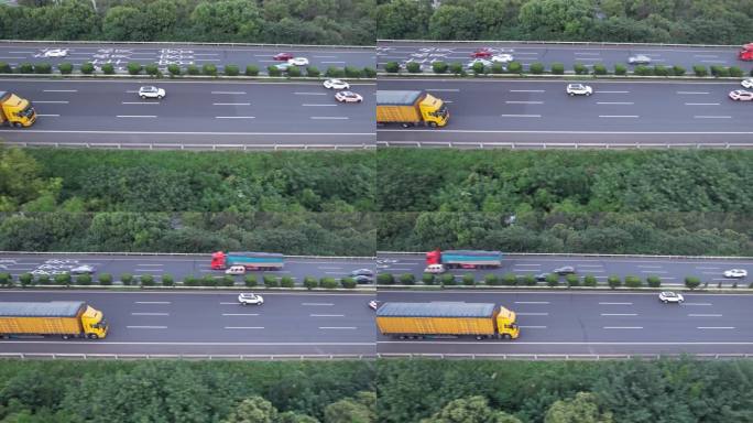 【4K】黄色箱货车行驶在高速航拍