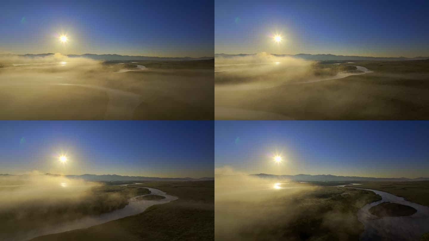 云雾缭绕的黄河日出早晨湿地河流山川