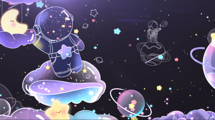 原创唯美宇航员宇宙星空LED大屏背景动画