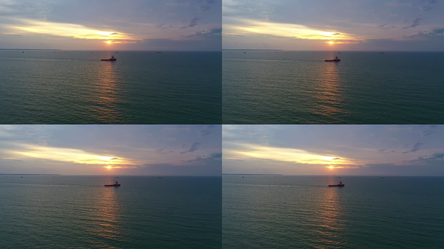 海洋上的航船和日落