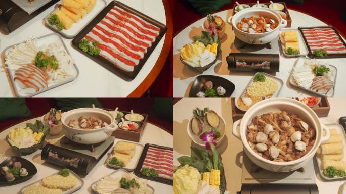 海鲜鸡肉堡港式火锅套餐食物