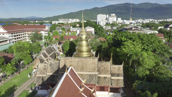 HDR航拍泰国清迈古城帕辛寺庙城市风光