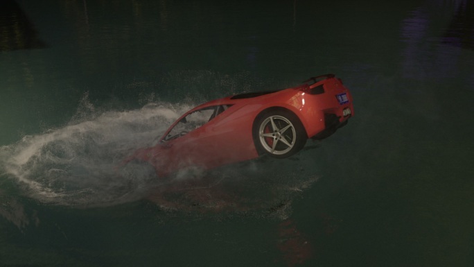 汽车被撞击掉入水中特效镜头