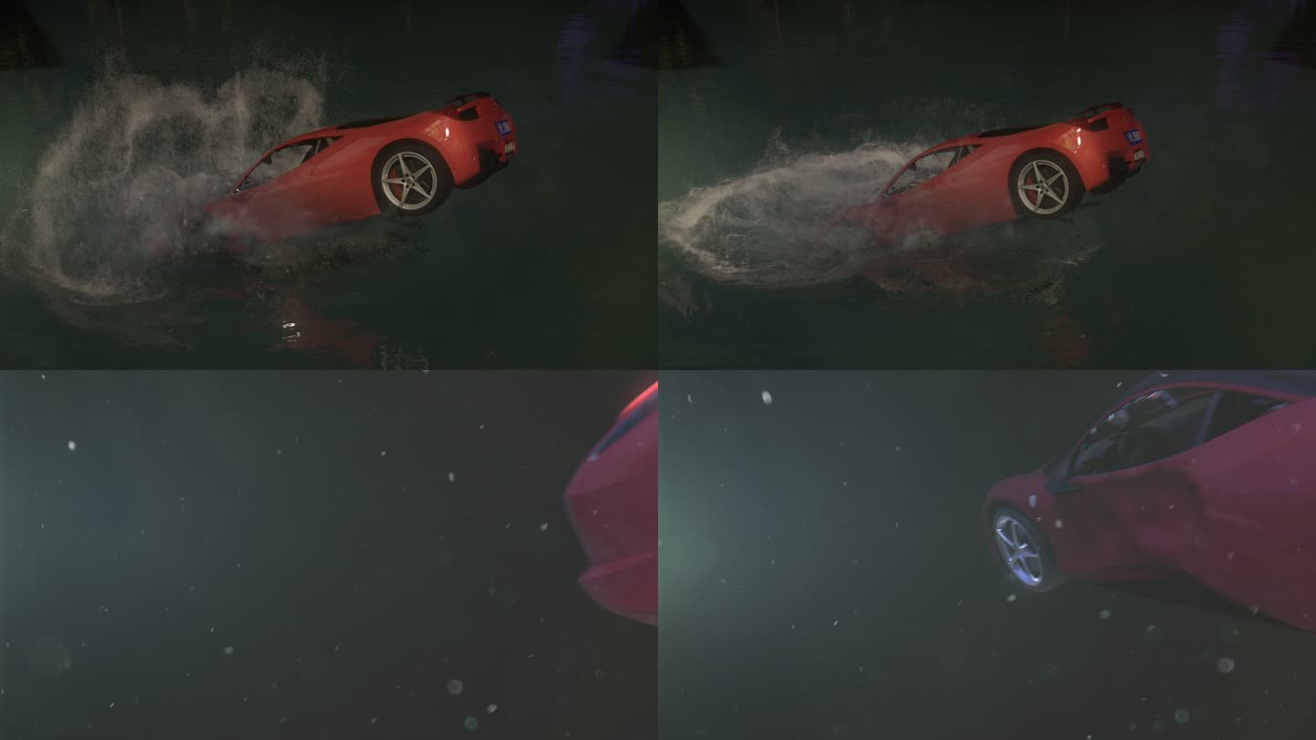 汽车被撞击掉入水中特效镜头