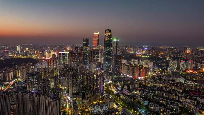 黄昏时的南宁东盟商务区夜景