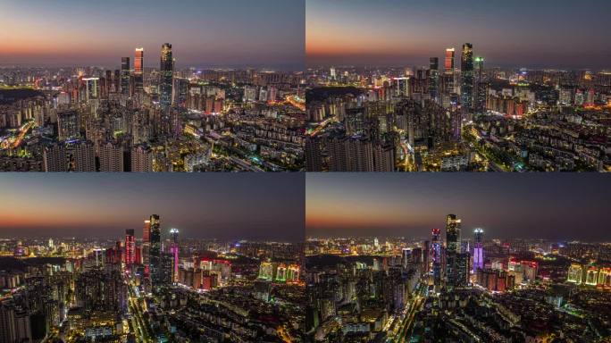 黄昏时的南宁东盟商务区夜景