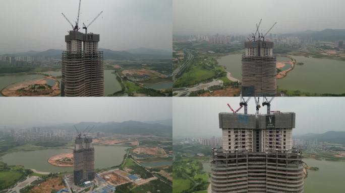 4K广州知识城塔建筑过程航拍